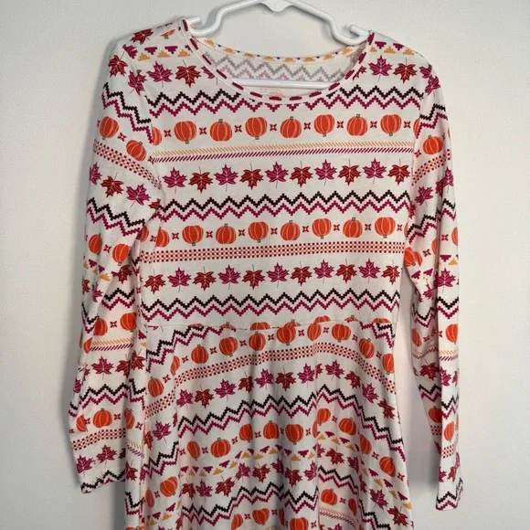 💜3/$15 Children’s Place Pumpkin & Leaf Print Long-Sleeve Dress Girls’ M(7/8) - Picture 2 of 7